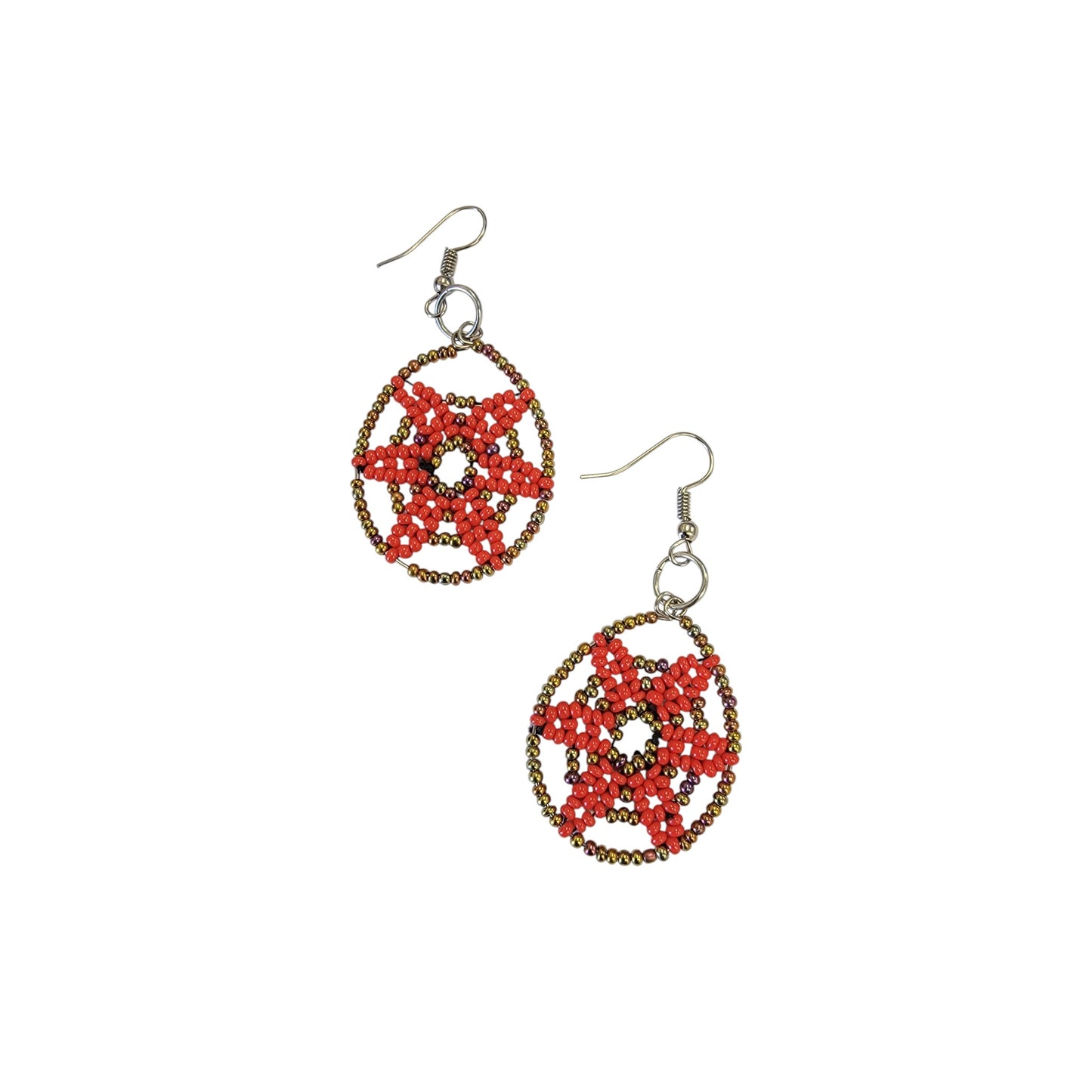 Red Beaded Star Earrings