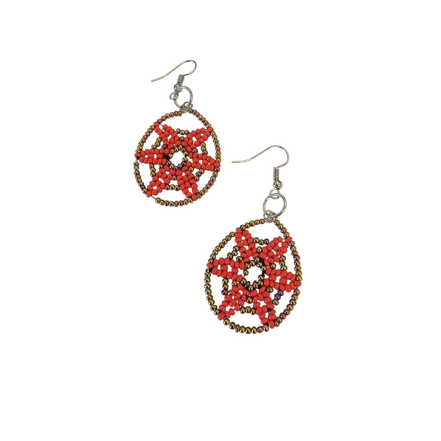 Red Beaded Star Earrings