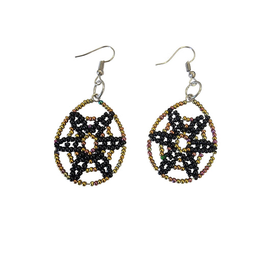 Black Beaded Star Earrings