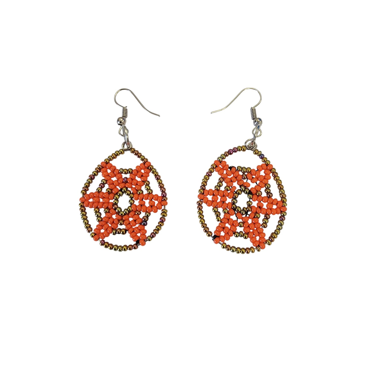 Orange Beaded Star Earrings