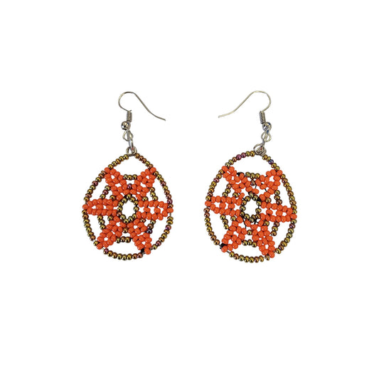 Orange Beaded Star Earrings