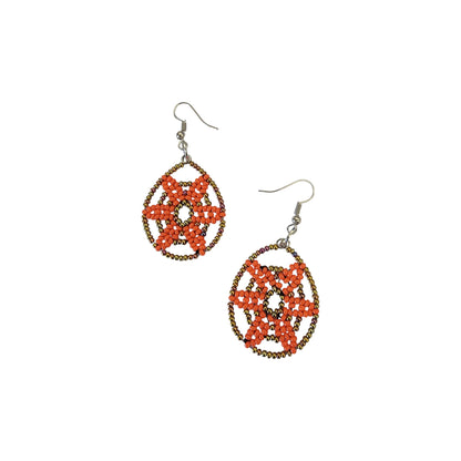Orange Beaded Star Earrings