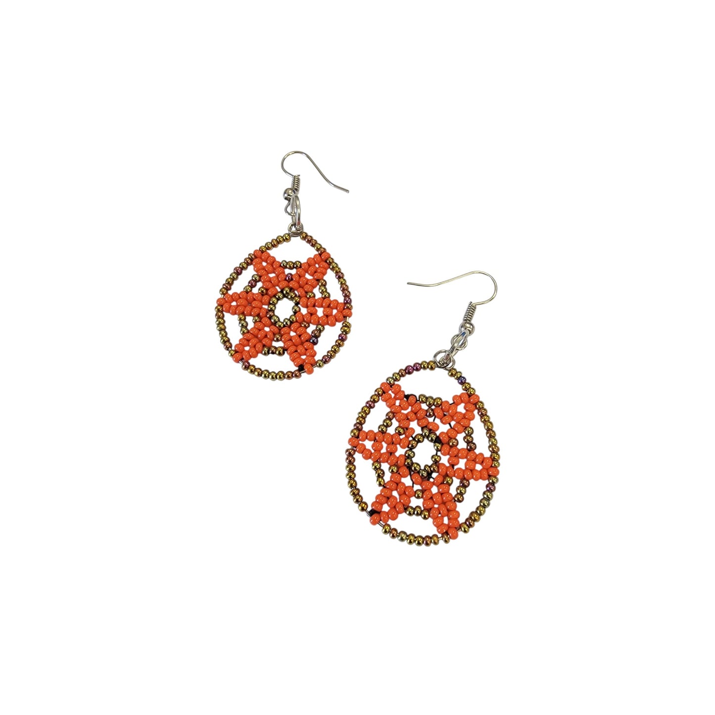 Orange Beaded Star Earrings