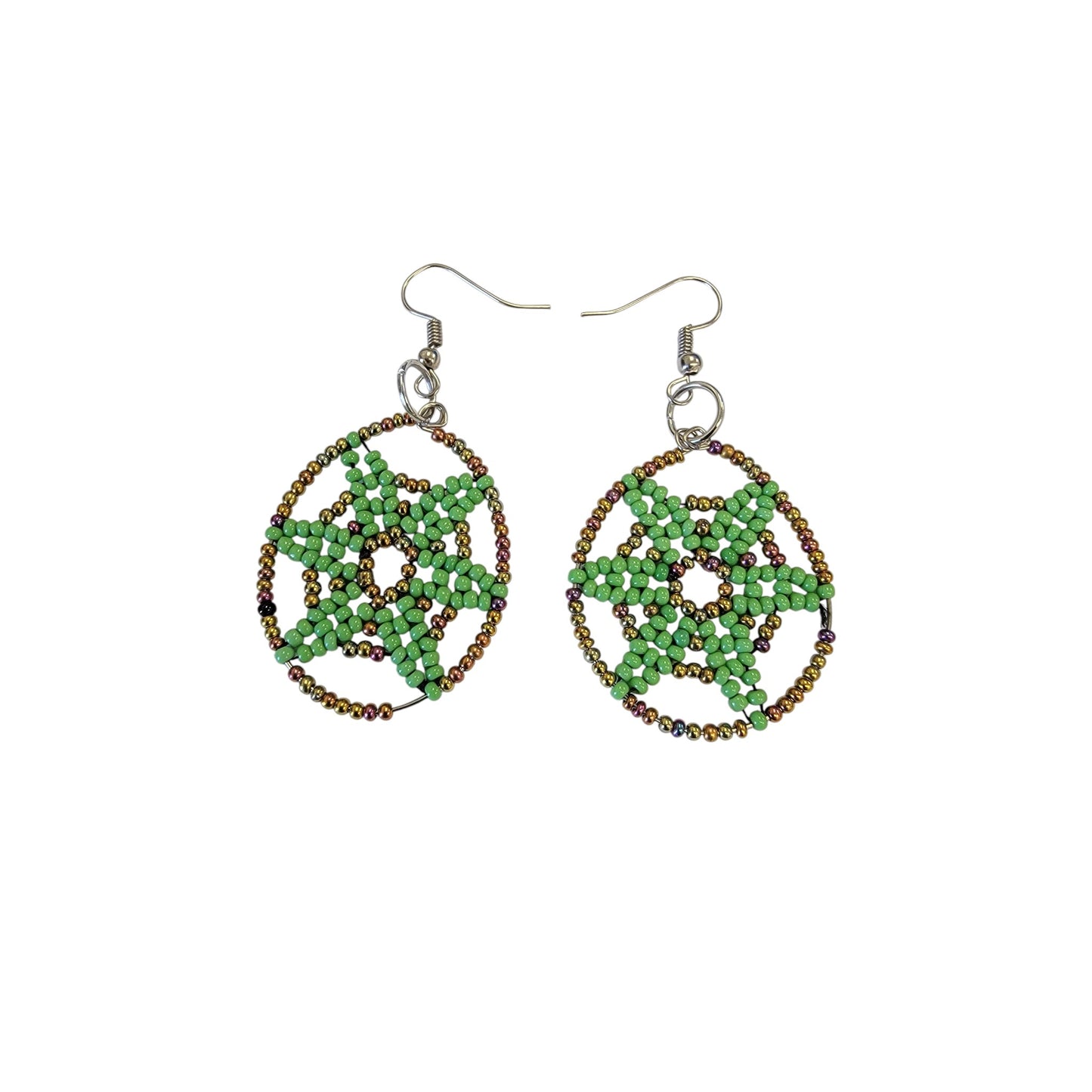 Green Beaded Star Earrings