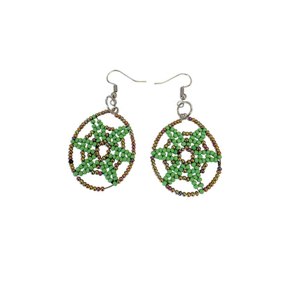 Green Beaded Star Earrings