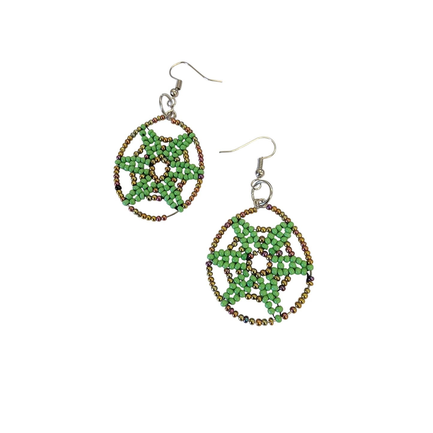 Green Beaded Star Earrings