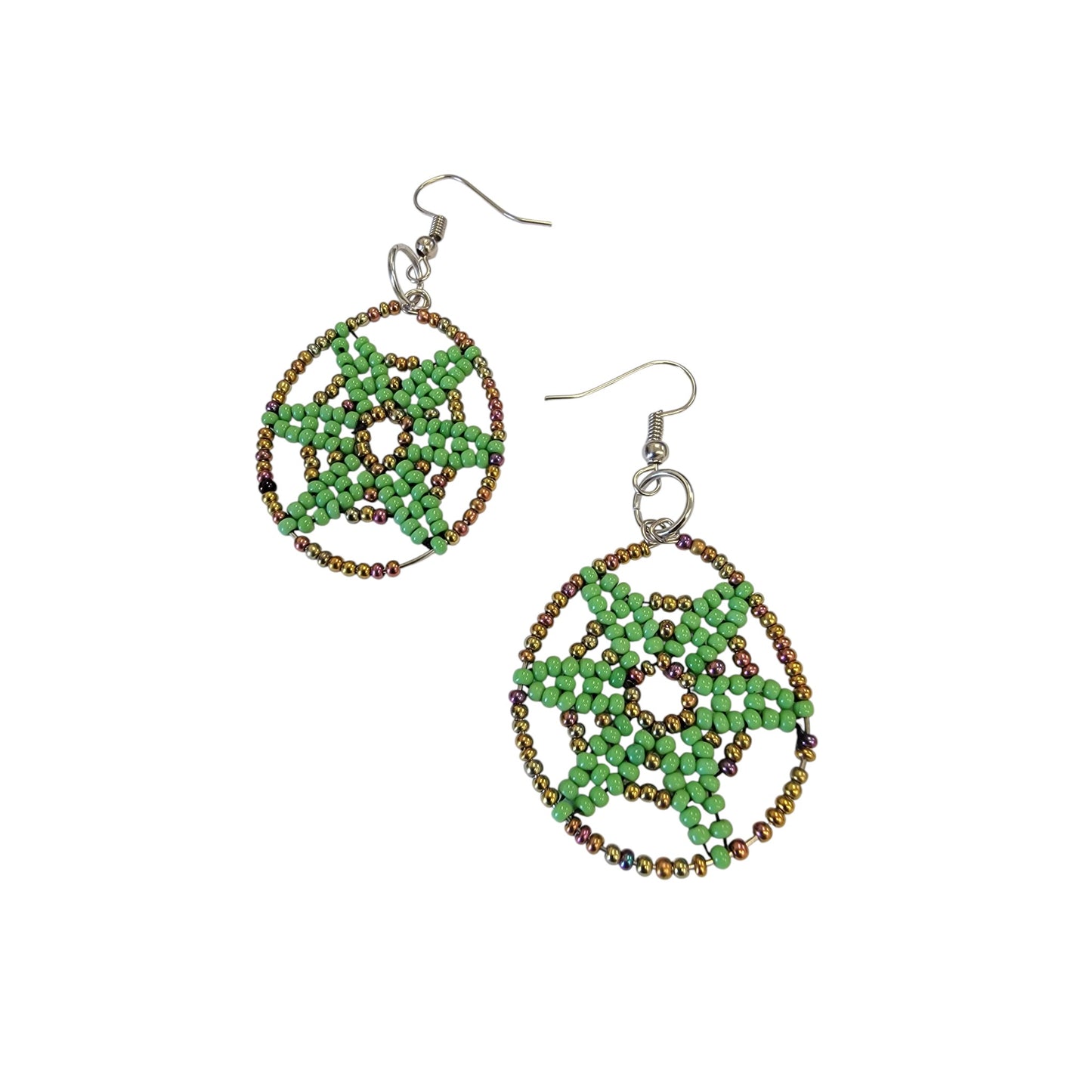 Green Beaded Star Earrings