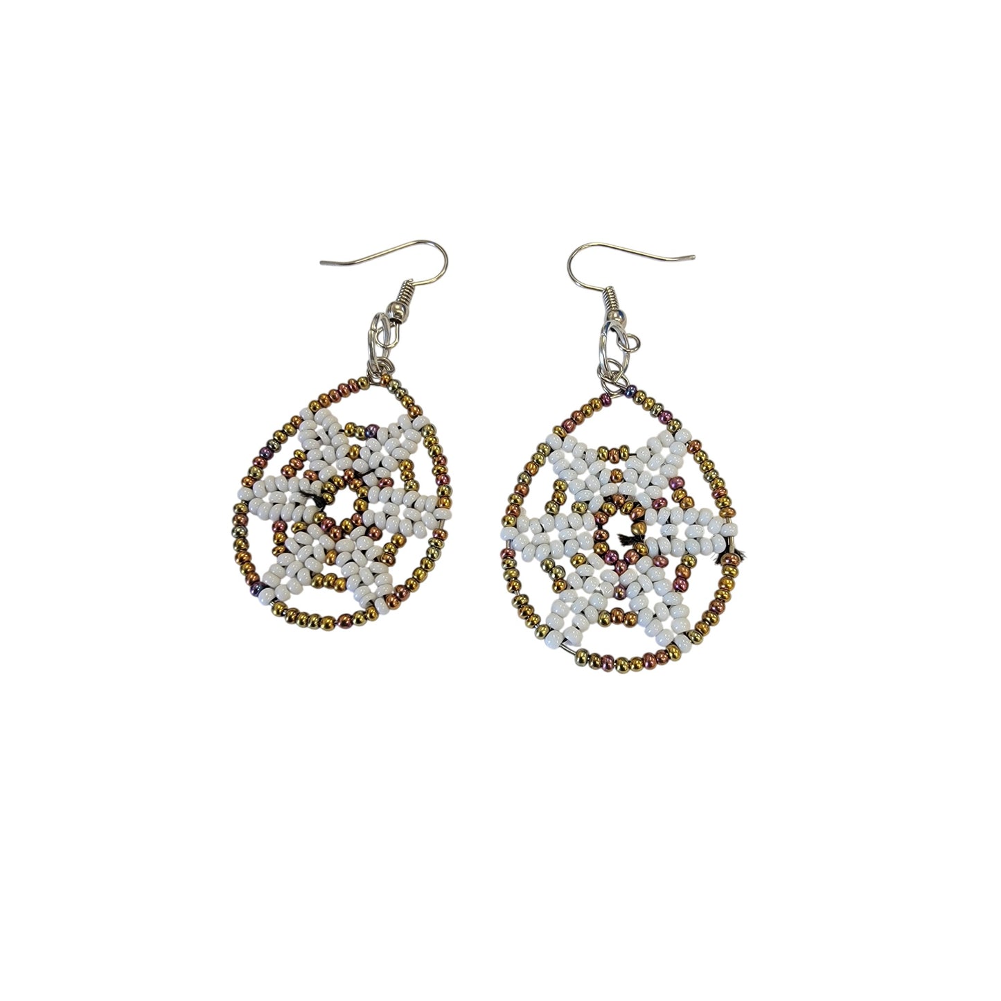 White Beaded Star Earrings
