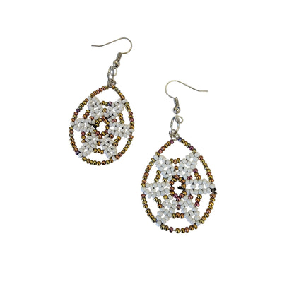 White Beaded Star Earrings