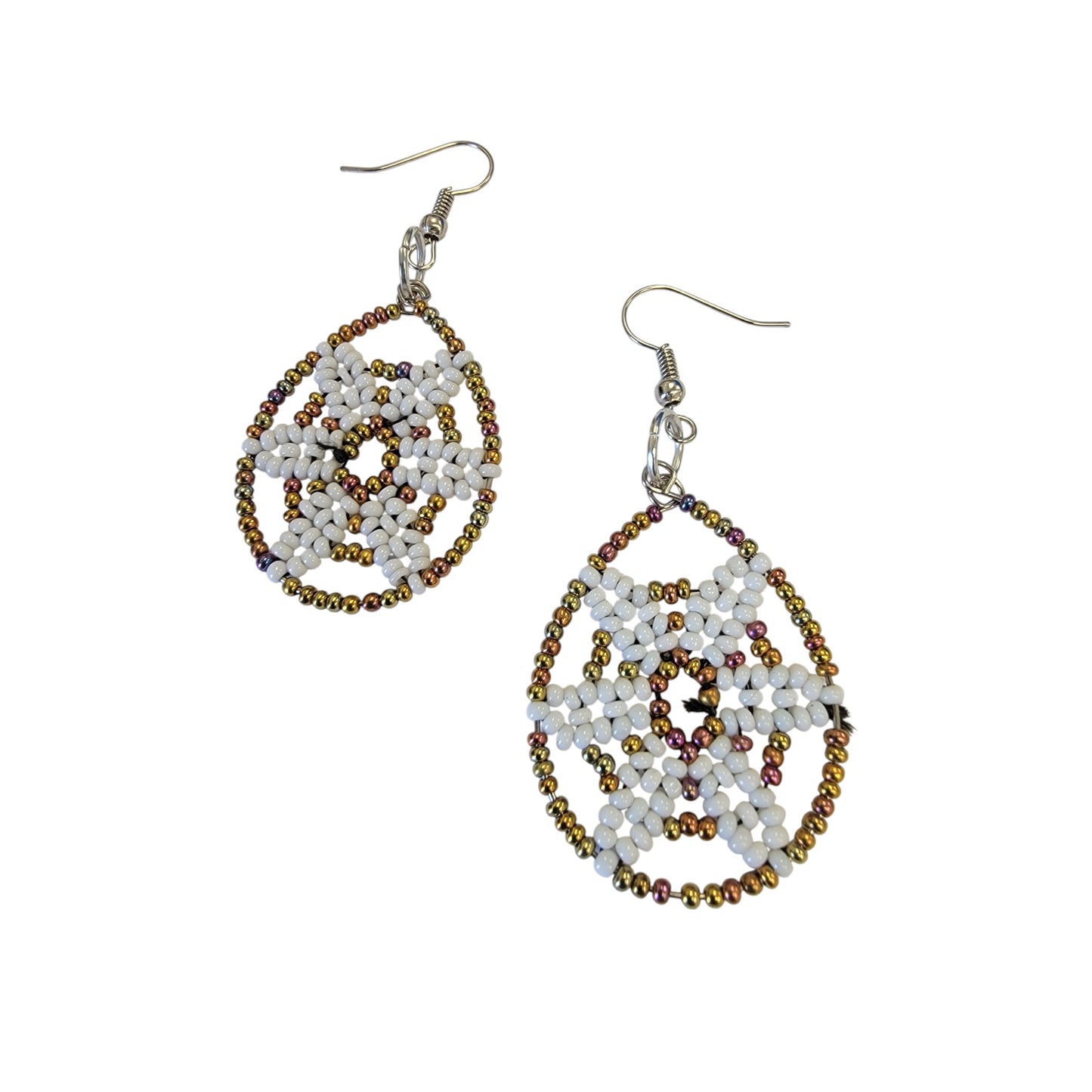 White Beaded Star Earrings