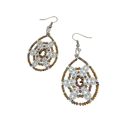 White Beaded Star Earrings