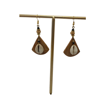 Cowrie & Wood Earrings