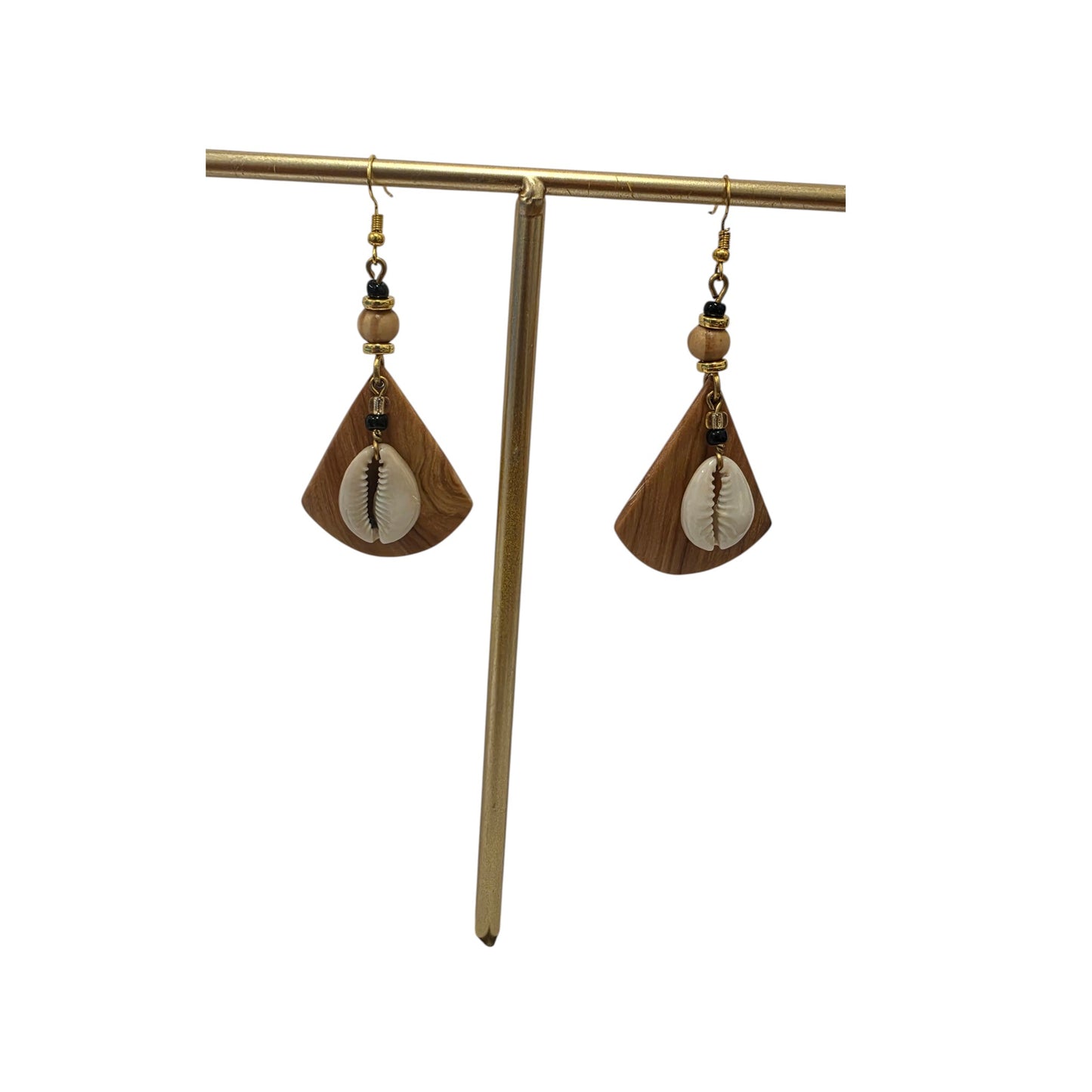 Cowrie & Wood Earrings