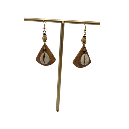 Cowrie & Wood Earrings