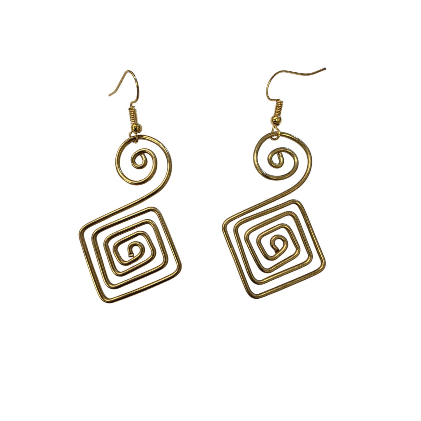 Brass Square Coil Earrings