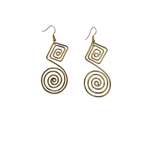 Brass Square & Round Coil Earrings
