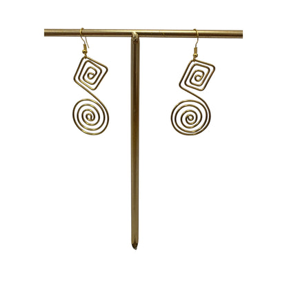 Brass Square & Round Coil Earrings