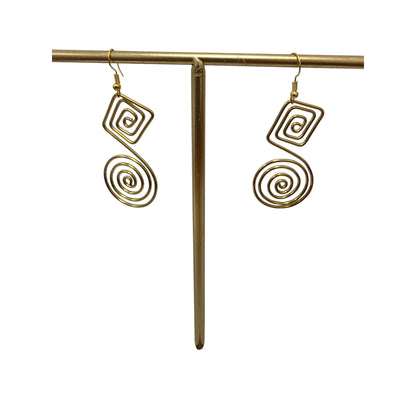 Brass Square & Round Coil Earrings