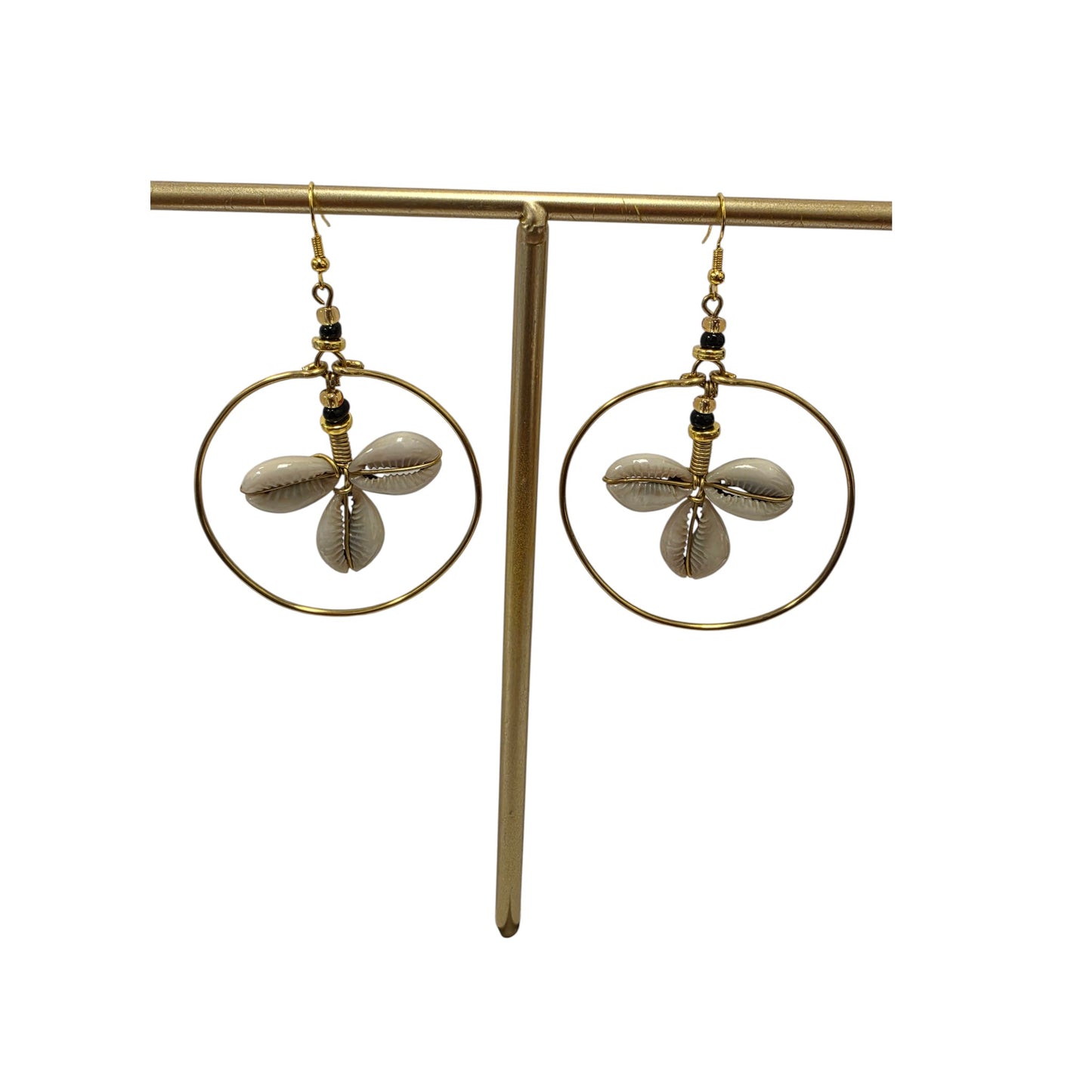 Brass Hoops W/ 3 Cowrie Shells
