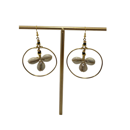 Brass Hoops W/ 3 Cowrie Shells