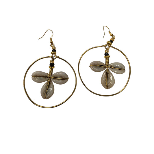 Brass Hoops W/ 3 Cowrie Shells