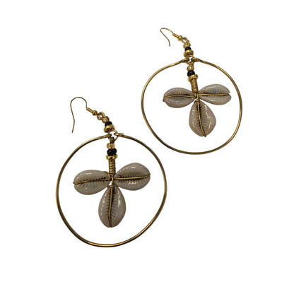 Brass Hoops W/ 3 Cowrie Shells