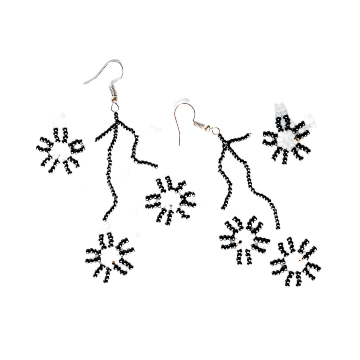 Beaded Black & White Flower Earrings