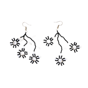 Beaded Black & White Flower Earrings