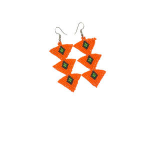Orange, Green and Black Inverted Tree Earrings