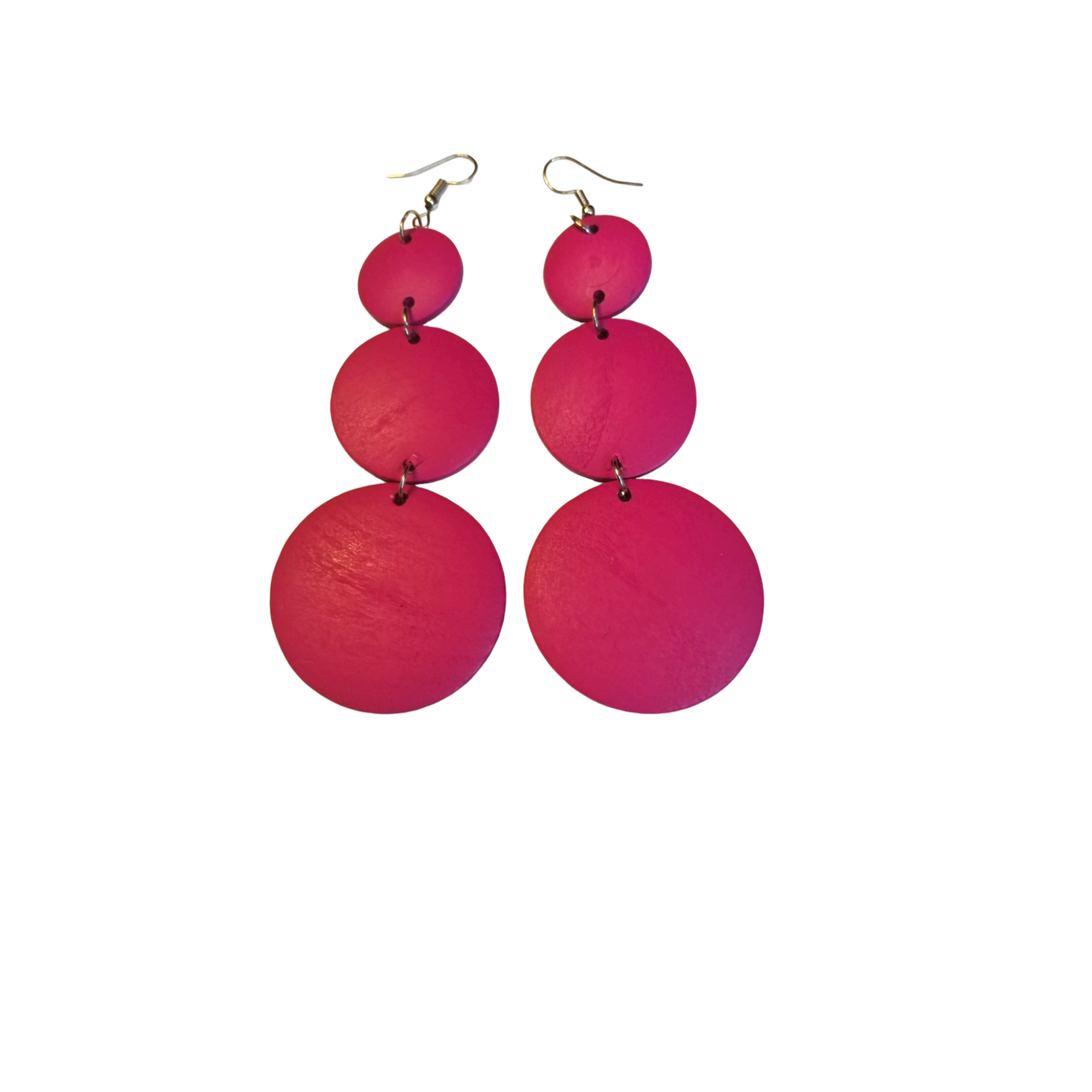 Hot Pink Wooden Circles Earrings