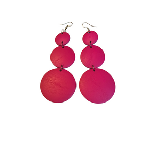 Hot Pink Wooden Circles Earrings