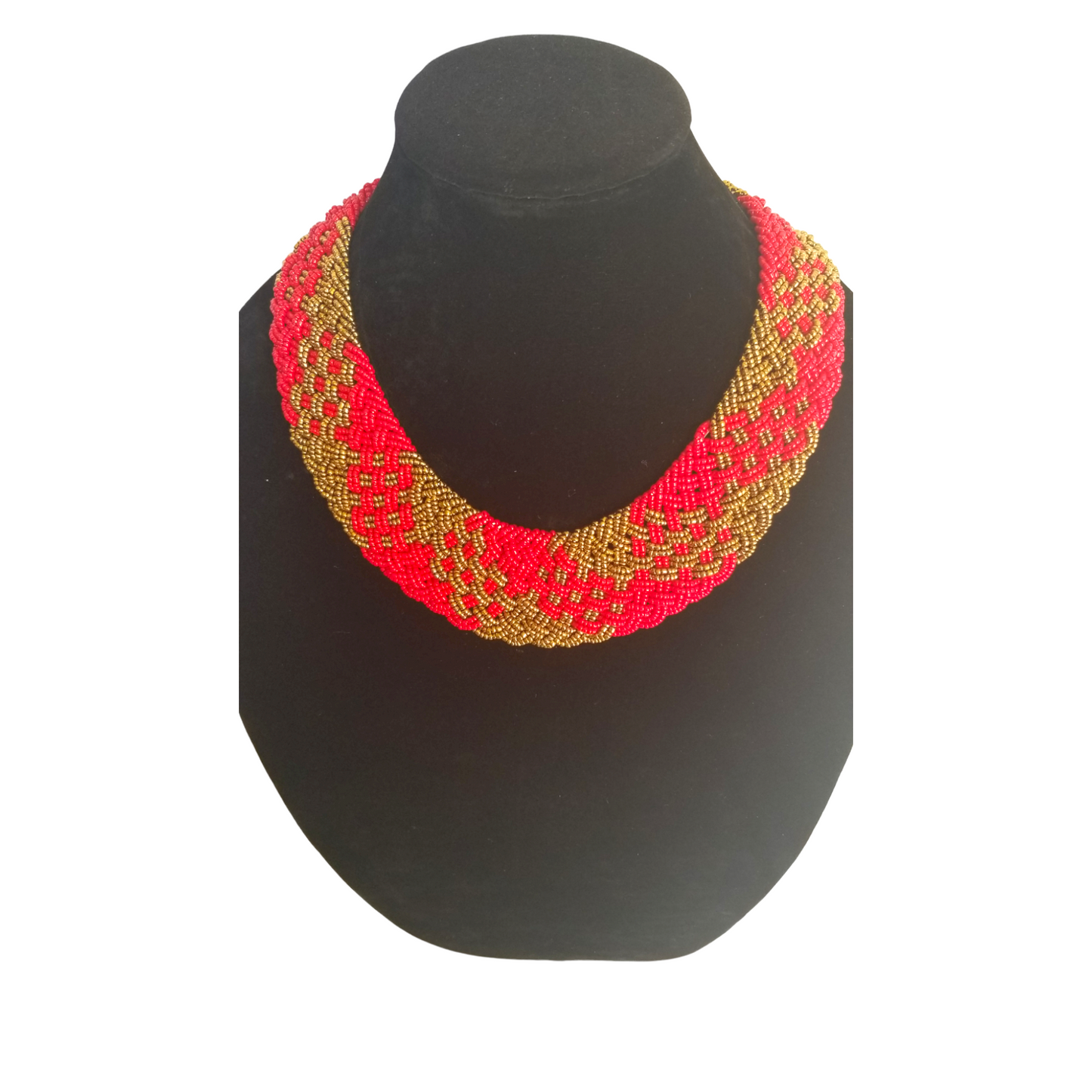 Interwoven Red with Gold Patches Necklace