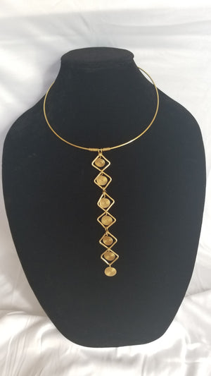 6 Brass Squares with Coils Necklace