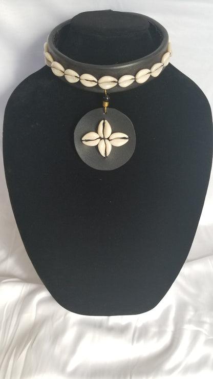 Leather Choker with Cowries & Leather Pedant