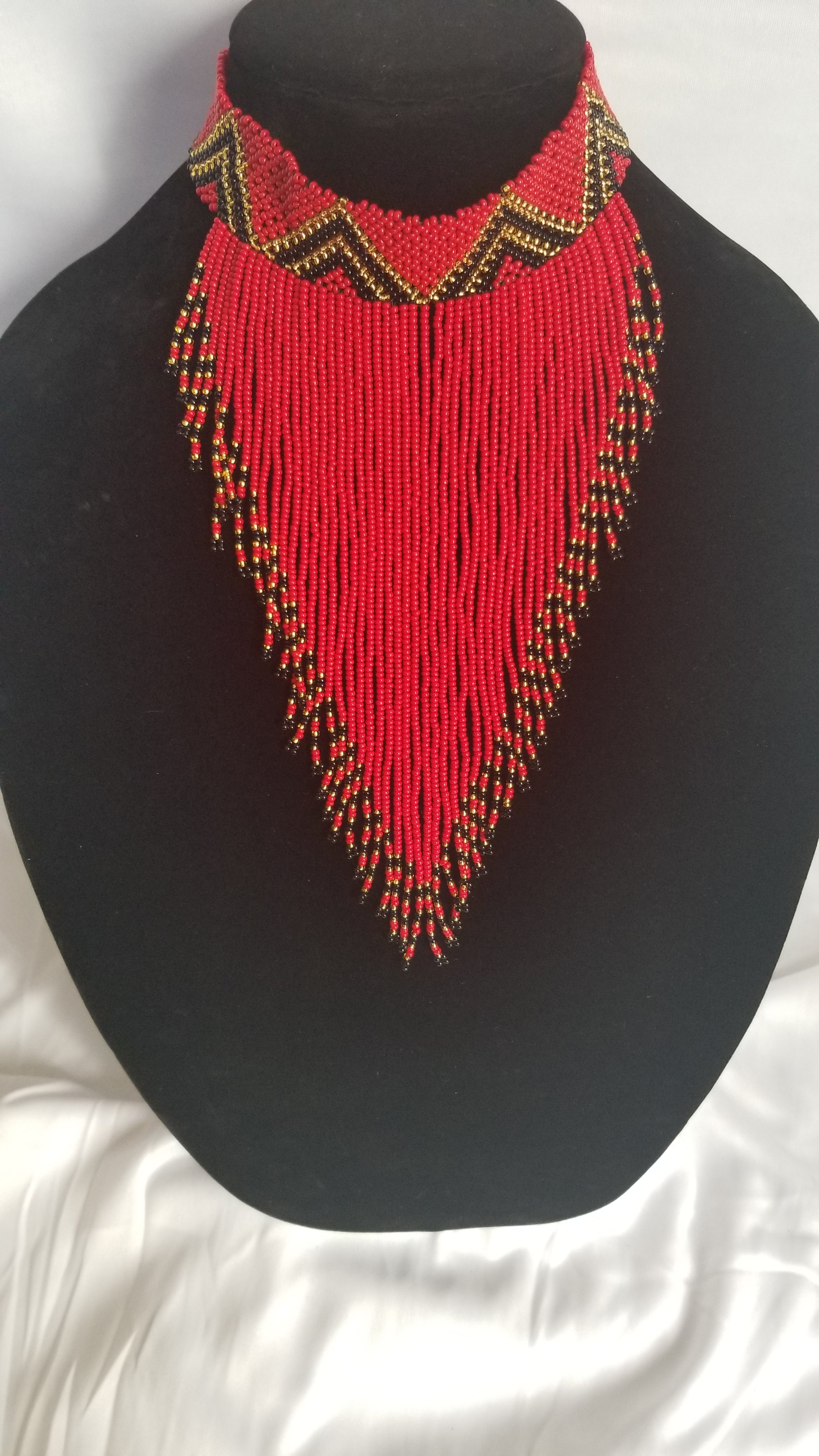 Red, Black & Gold Choker With Red Strands