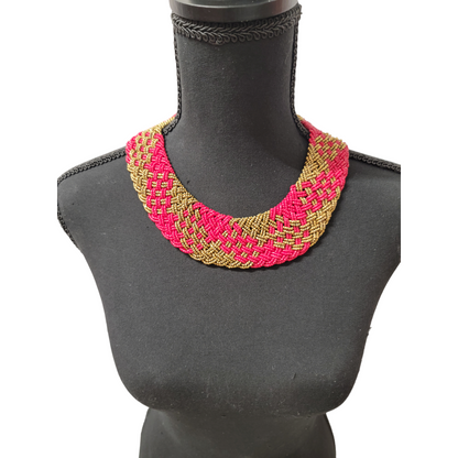 Interwoven Red with Gold Patches Necklace