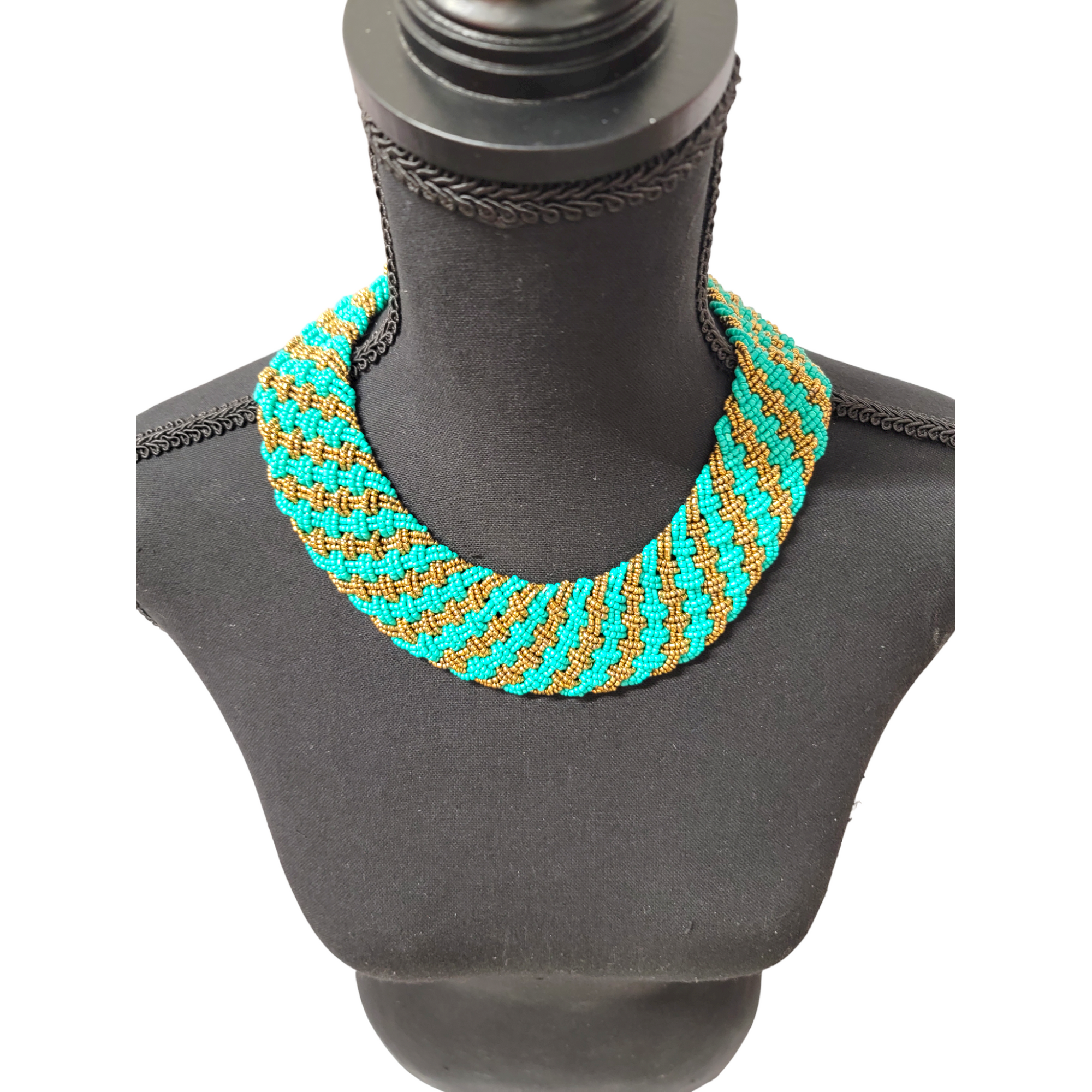 Interwoven Teal & Gold Beads Necklace