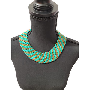 Interwoven Teal & Gold Beads Necklace
