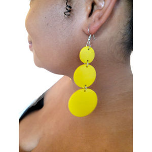 3 Circles Wooden Yellow Earrings