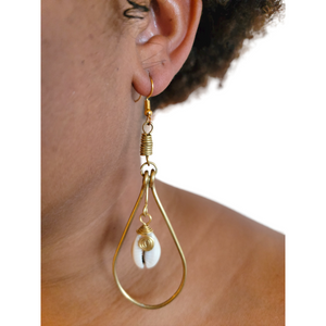 Brass Hoop dangling Cowrie  Earrings