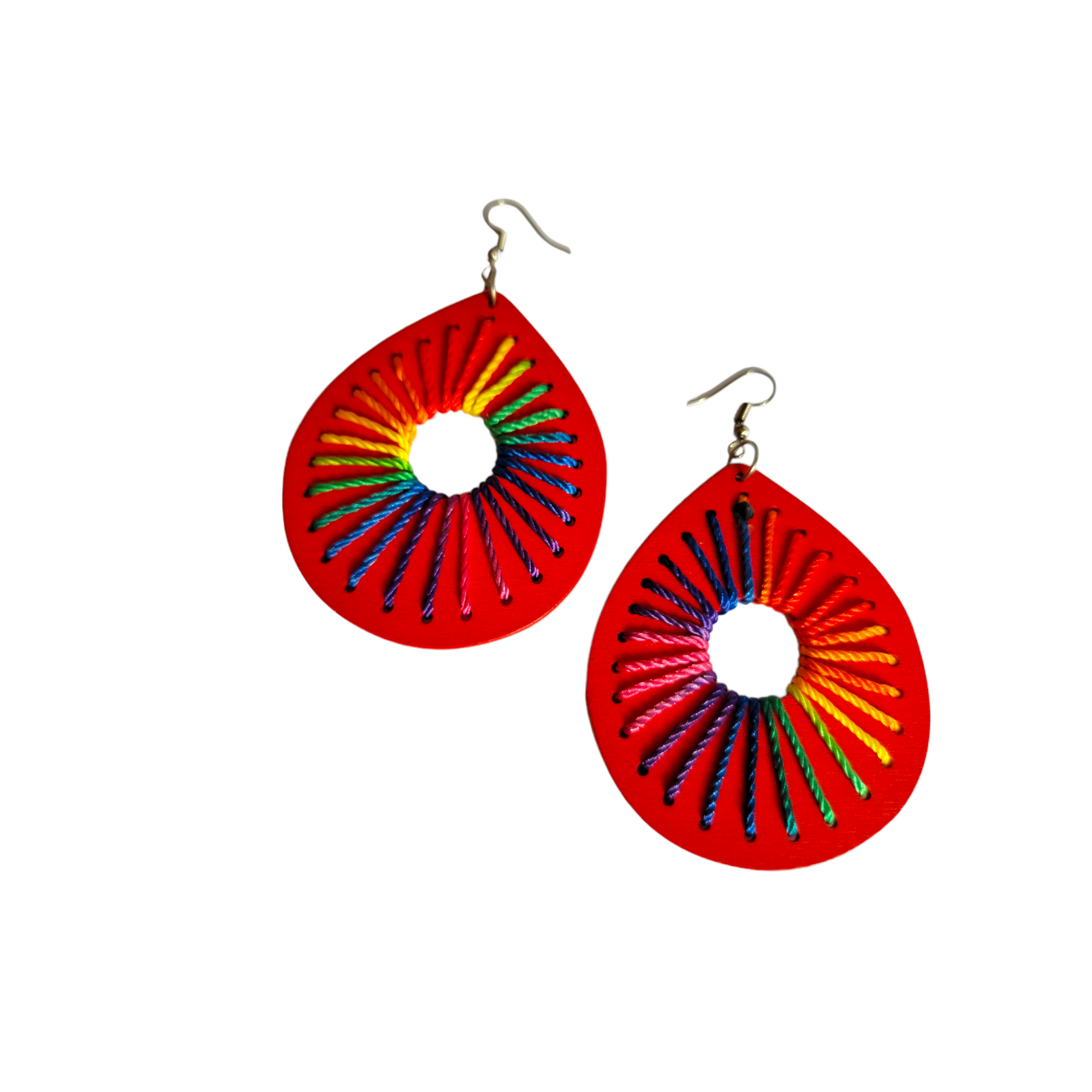 Red Oval Threaded Earrings