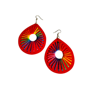 Red Oval Threaded Earrings