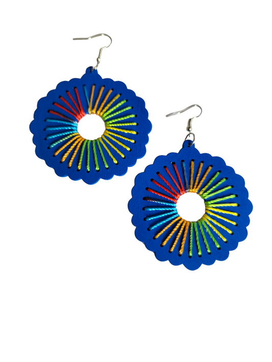 Round Blue Threaded Earrings