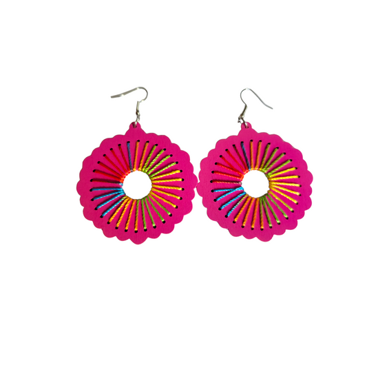 Round Pink Threaded Earrings