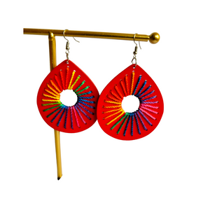 Red Oval Threaded Earrings