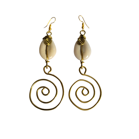 Brass Coil & Cowrie  Earrings