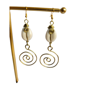 Brass Coil & Cowrie  Earrings