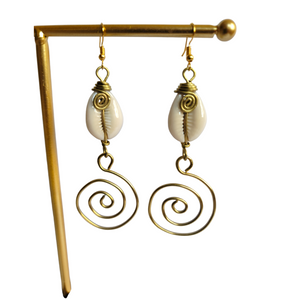 Brass Coil & Cowrie  Earrings