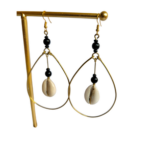 Cowrie, Beads and Brass Hoop Earrings