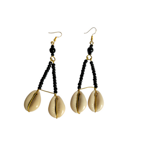 Brass Triangle with Cowrie Earrings